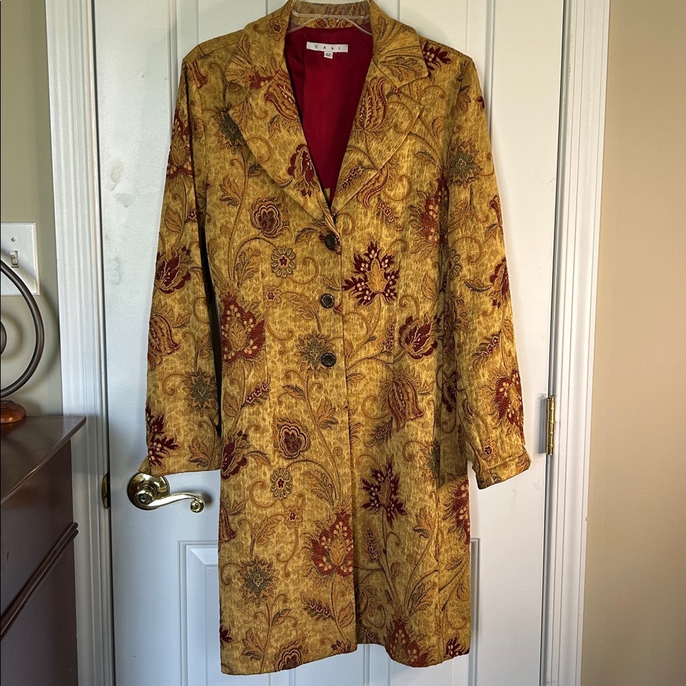 CAbi Gold and Red Brocade Jacket